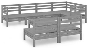 Set salotto da giardino 8 pz in legno massello di pino grigio