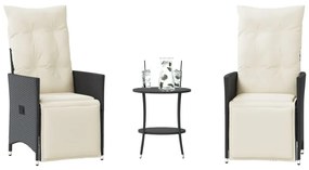 Set Da Bistrò 3 Pz Con Cuscini Nero İn Polyrattan /