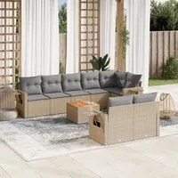 Set Divano da Giardino 9 pz con Cuscini Beige in Polyrattan 3224652