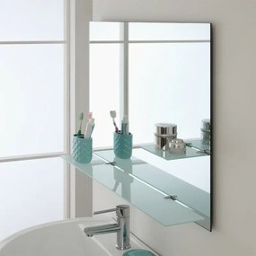 Specchio bagno 80x60 cm a filo lucido con mensole in vetro satinato
