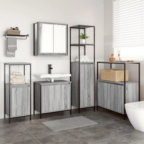 Set di mobili per bagno  da 5 pezzi in legno ingegnerizzato grigio sonoma