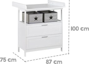 Cassettiera per bambini bianca con fasciatoio 75x100x87 cm Hamburg – Roba