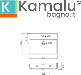 Lavabo sospeso 60 cm squadrato in ceramica bianca | Litos-DF60 - KAMALU