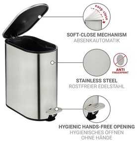 Cestino per la spazzatura color argento opaco in acciaio inox con pedale 5 l Collungo – Wenko