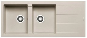 Lavello integrato 2 vasche con gocciolatoio laterale destro o sinistro PYRAMIS Athlos granito L 50 x L 116 cm beige