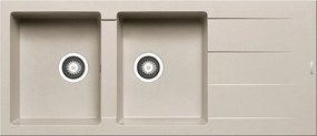 Lavello integrato 2 vasche in granito beige PYRAMIS Athlos L 50 x L 116 cm, reversibile