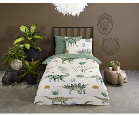 Set copripiumino e federa da bambini verde/beige in cotone per letto singolo 140x200 cm Gabi – Good Morning