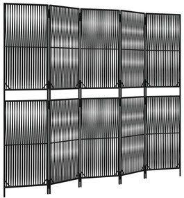 Divisorio per ambienti a 5 pannelli nero in polyrattan