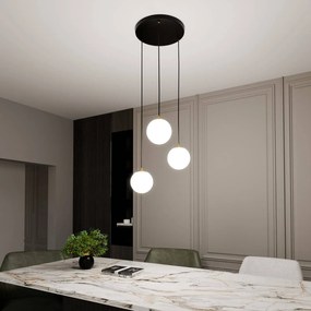 EMIBIG LIGHTING Lampada a sospensione Royal, a 3 luci, bianco opalino/nero, vetro, E14