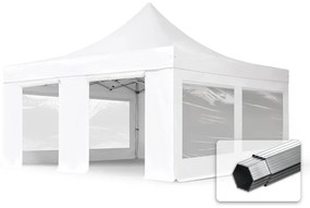 TOOLPORT 5x5m gazebo pieghevole PVC ignifugo con laterali (finestre panoramiche), PROFESSIONAL alluminio, bianco - (581990)