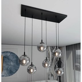 Lampadario a Sospensione in Acciaio e Vetro COSMO 6 Nero 6xE14 Colore delle Sfere Grafite