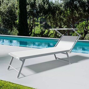 Lettino Bianco Prendisole Pieghevole Professionale In Alluminio E Tessuto Textilene Tettuccio Orientabile Tettino Parasole Sdraio Prendi Sole Mare Spiaggia Piscina Giardino 182 x 60 x 38 cm