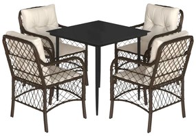 Set da pranzo da giardino 5pz con cuscini in polyrattan marrone
