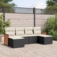 Set Divano da Giardino 6 pz con Cuscini Nero in Polyrattan 3227897