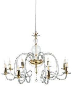 Lampadario a sospensione VIVALDI a 8 luci in vetro lavorato a mano D88 cm Trasparente/Oro