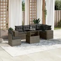 Set Divani da Giardino 7 pz con Cuscini Grigio in Polyrattan 3269200