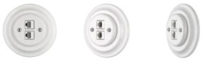 Bohemia-Design - Presa Ethernet in porcellana stile retrò senza cornice, 2x CAT.5E, bianca