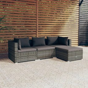 Set Divani da Giardino 4 pz con Cuscini in Polyrattan Grigio