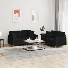 Set Divani 2 Pz Con Cuscini Nero İn Tessuto /