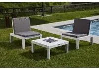 Salottino da esterno Cervia, Set da giardino con 2 sedute con schienale ed 1 modulo multifunzione, Salottino con cuscini, 100% Made in Italy, Bianco