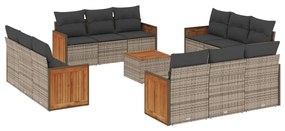 Set divani da giardino 13 pz con cuscini grigio in polyrattan