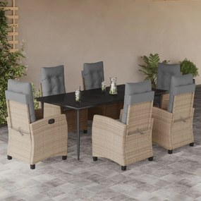 Set pranzo da giardino 7 pz con cuscini beige misto polyrattan