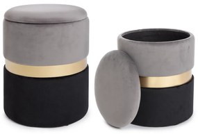 Set di 2 pouf contenitore POLINA in velluto grigio-nero