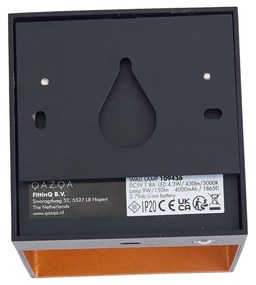 Lampada da parete moderna nera con interno dorato con LED e dimmer touch ricaricabile - Joris Groove