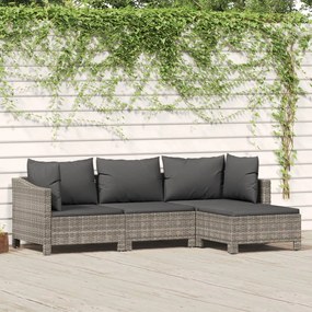 Set divani da giardino 4 pz con cuscini in polyrattan grigio