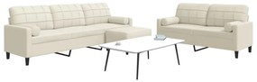 Set Di Divani 3 Pz Con Cuscini E Rinforzi Crema İn Velluto /
