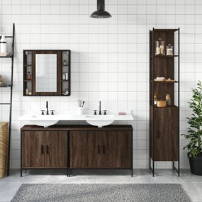 Set mobili da bagno 4 pz rovere marrone in legno multistrato