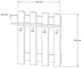Mensola da parete marrone scuro con 4 appendini Carina - Puqa Design