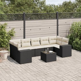 Set divani da giardino con cuscini 8 pz nero in polyrattan