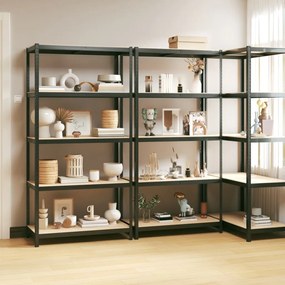 Mensole 5 Strati 3 Pz Antracite İn Acciaio E Legno Multistrato /