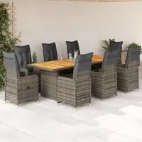 Set Bistr da Giardino 9 pz con Cuscini in Polyrattan Grigio 3277293