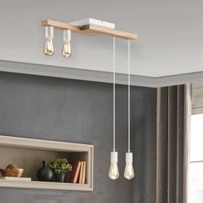 Lampadario a sospensione con filo CORTINA 4xE27/15W/230V bianco/quercia