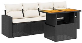 Set divani da giardino 5 pz con cuscini in polyrattan nero