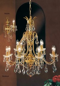Lampadario 12 luci oro e cristallo 702/8+4 Luxury Crystal Arredo Luce Oro 24 kt