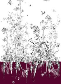 Edmond Petit Carta da parati Lièvres/Fenouil/Tournesol - Aubergine - Fenouil Sauvage Gauche - Aubergine