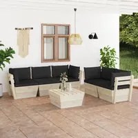 Set Divani da Giardino su Pallet 6 pz con Cuscini Legno Abete 3063523