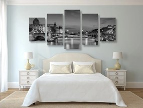 Quadri 5 pezzi – Panorama di Parigi abbagliante in bianco e nero