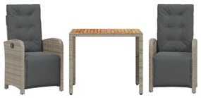 Set da Bistrò 3 pz con Cuscini Grigio in Polyrattan