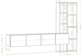 Mobile Porta TV Sospeso 182 Cm Bianco Con Libreria Effetto Legno Pana