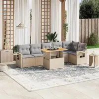 Set Divani da Giardino 7 pz con Cuscini Beige in Polyrattan 3271766