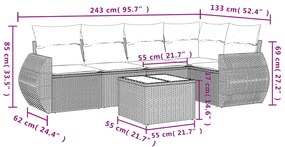 Set divano da giardino 6 pz con cuscini nero in polyrattan