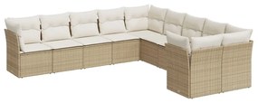 Set divano da giardino 10 pz con cuscini beige in polyrattan