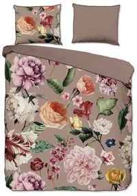 Set copripiumino e federa grigio/marrone in raso di cotone per letto matrimoniale ed esteso 240x220 cm Fiori – Descanso
