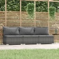 Divano a 3 Posti con Cuscini in Polyrattan Grigio 317517