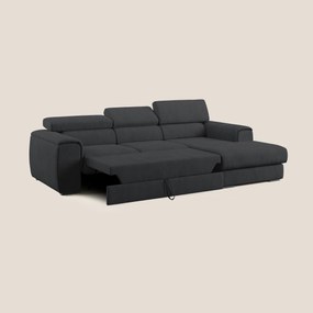 Zeno Divano angolare con pouf estraibile poggiapiedi in tessuto morbido impermeabile T02 nero