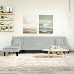 Divano Letto A L Grigio Chiaro 255x140x70 Cm İn Velluto /